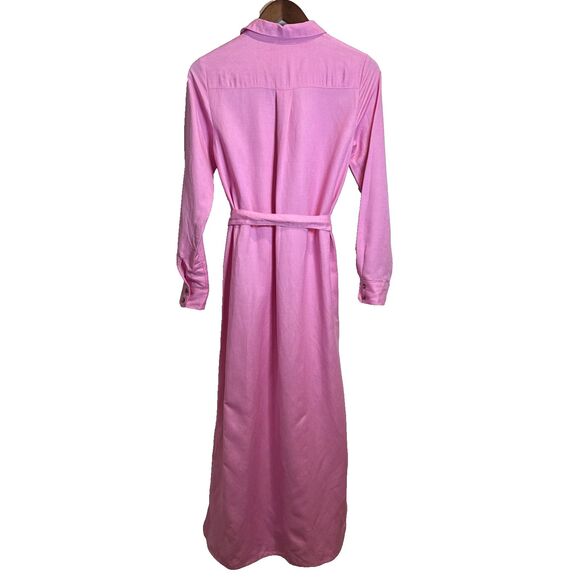 Loft Dress Pink Long Sleeve Belted Shirt Dress Linen Blend Women's Size 0 Petite - Picture 2 of 16